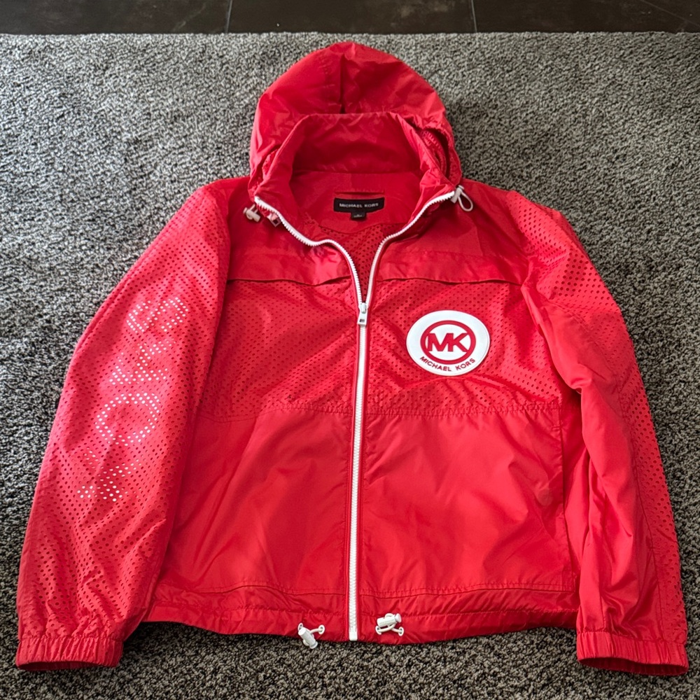 Michael Kors Vibrant Red Hooded Windbreaker